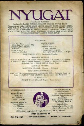 Ignotus (fszerk.) - Nyugat XXI. vf. 6. szm. 1928. mrcius 16.