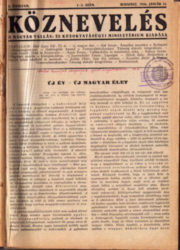 Bíró Lajos Pál (fel. szerk.), Kiss Árpád (fel. szerk.) - Köznevelés II. évfolyam 1946/1-24. szám (teljes)