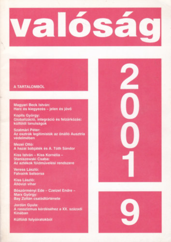 Valsg 2001. szeptember (A Tudomnyos Ismeretterjeszt Trsulat s a Magyar Hivatalos Kzlnykiad Kft. havi folyirata - XLIV. vfolyam 9. szm)