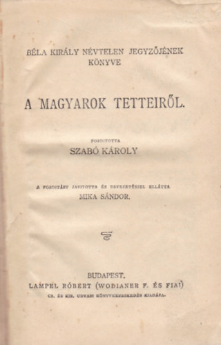 Szab Kroly (Ford.) - A magyarok tetteirl