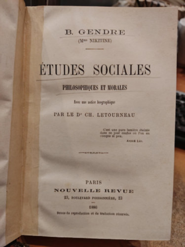 B. (Barbe) Gendre - tudes sociales, philosophiques et morales (Trsadalmi, filozfiai s erklcsi tanulmnyok)