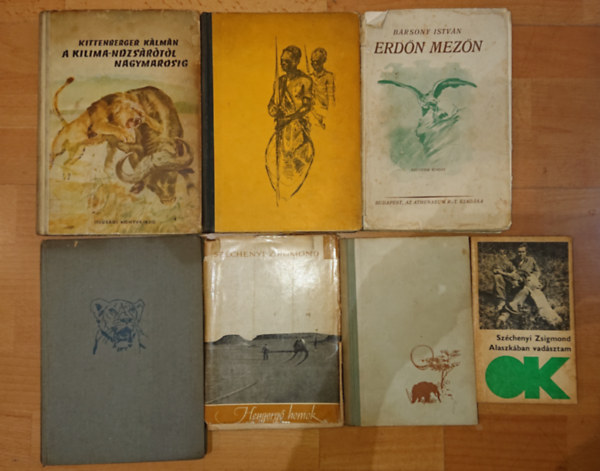 Szchenyi Zsigmond, Rna Istvn, Brsony Istvn, Kittenberger Klmn - 7 db vadszattal foglalkoz knyv: Alaszkban vadsztam, Hres vadszkalandok, Hengerg homok, Erdn-mezn, Kelet-Afrika vadonjaiban, A Kilimandzsrtl Nagymarosig, KIttnberger Klmn lete