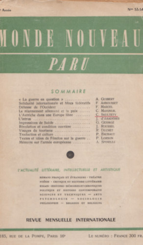 Monde Nouveau, Paru - Revue mensuelle internationale