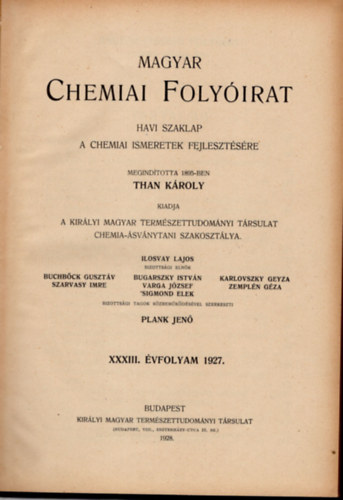 Plank Jen (szerk.) - Magyar chemiai folyirat 1927.1-12. (teljes vfolyam, egybektve)
