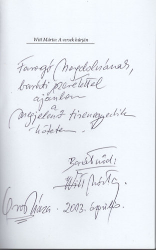 Witt M�rta - A versek h�rj�n- ( v�logat�s )  dedik�lt