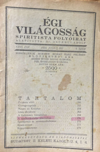 gi vilgossg (spiritista folyirat) XXVI. vfolyam 1924.Jlius. 7. szm