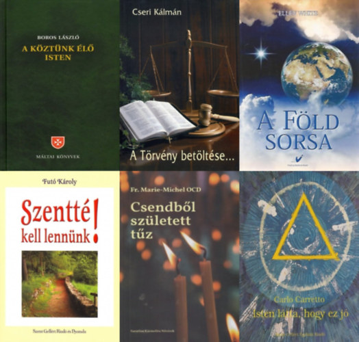 Ellen White, Carlo Carretto, Fut� K�roly, Fr. Marie-Michel Ocd, Cseri K�lm�n, Boros L�szl� - 6 db k�nyv a katolikus hitvall�sr�l: A k�zt�nk �l� Isten - Az egzisztenci�lis tal�lkoz�s �tjai + Isten l�tta, hogy ez j� + Csendb�l sz�letett t�z - A K�rmel ima- �s istentapasztalata + Szentt� kell lenn�nk! +  A F�ld sorsa