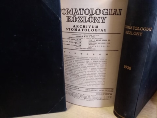 Stomatologiai közlöny 1937-1939 ( 3 teljes évfolyam, 3 kötetben)