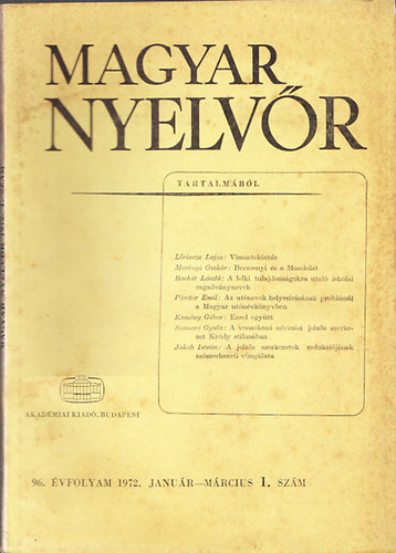 Lrincze Lajos (szerk.) - Magyar Nyelvr 1972/1-4. szm (teljes vfolyam)