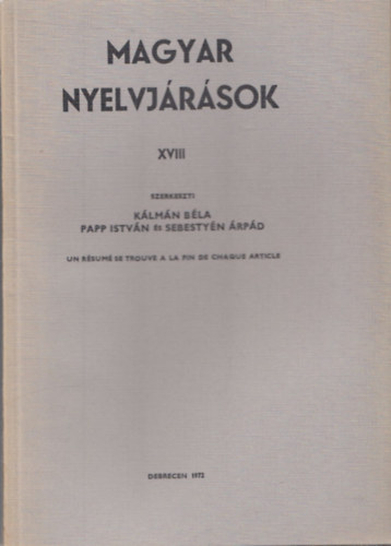 Klmn-Papp-Sebestyn (szerk.) - Magyar nyelvjrsok XVIII.