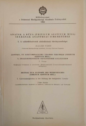 P�sztor K�roly, Hal�sz Tibor, Nagy Gy. J�nos, Heged�s K�roly - K�l�nb�z� nitrog�nm�tr�gya-adagok hat�sa a kukorica ut�n vetett �szi b�za term�s�re, valamint a sz�r szil�rds�g�nak alakul�s�ra az 1958. �vben