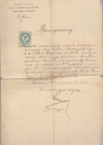 Bizony�tv�ny - Magyar Kir�lyi �llamvasutak