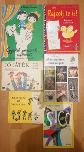 Cseke Miklós, Kis Jenő-Kis Jenőné, Grätzer József, Berhidai Magdolna, Fényi Tibor, Kiss Anna - 6 könyv gyerekeknek, hogy az esős napok jól teljenek: De jó játék ez, gyerekek! / Jó játék az ujj, a kéz, a kar / Sicc! / Máktündérek, csutkanépek / Rajzolj te is! / Gyertek játsszunk valamit, azt is megmondom, hogy mit!