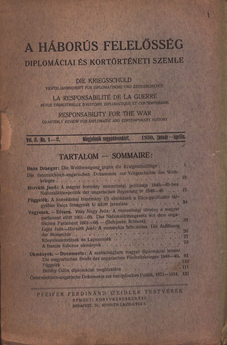 Horv�th Jen� (szerk.) - A h�bor�s felel�ss�g (diplom�ciai �s kort�rt�neti szemle 1930. janu�r-�prilis)