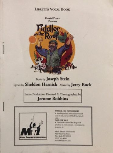 Book by Joseph Stein, Music by Jerry Bock, Lyrics by Sheldon Harnick - Fiddler on the Roof (Libretto Vocal Book)
