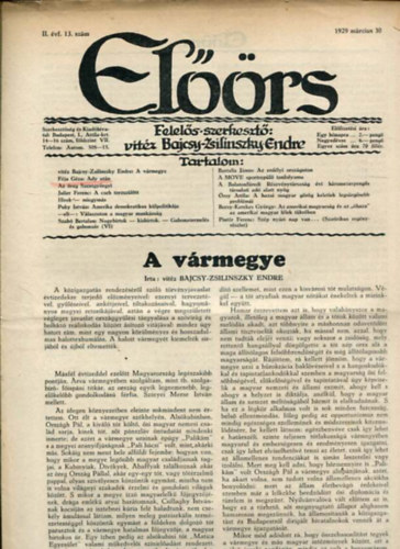 vitz Bajcsy-Zsilinszky Endre ( felels szerkeszt) - Elrs folyirat II. vf. 13. szm. 1929. mrcius 30.