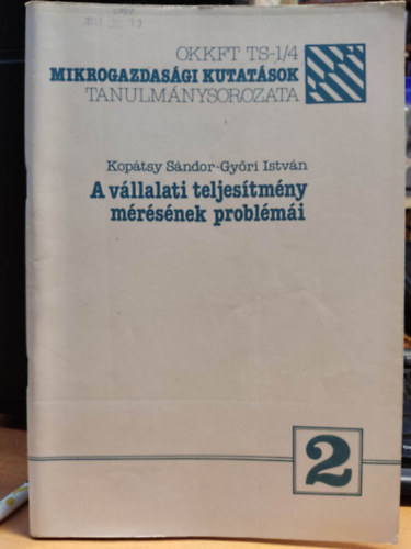 Koptsy Sndor, Gyri Istvn - A vllalati teljestmny mrsnek problmi - OKKFT TS-1/4 mikrogazdasgi kutatsok tanulmnysorozata 2