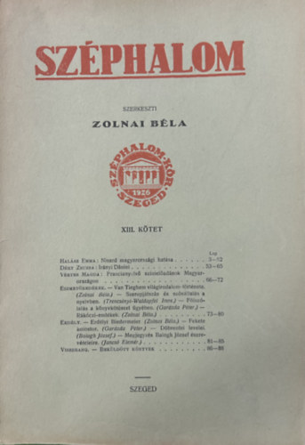 Zolnai Béla (szerk.) - Széphalom XIII. kötet