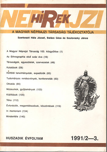 Hla J. - Balzs G. - Szulovszky J. (szerk.) - Nprajzi hrek 1991/2-3. (XX vf.)