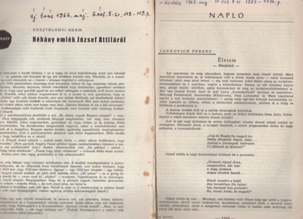 Bokor László, Szalatnai Rezső, Kosztolányi Ádám - József Attila cikkek ( 7 db )