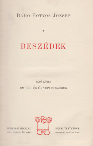 Eötvös József Báró - Beszédek I.
