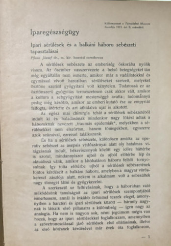 Dr. Pfann József - Iparegyészségügy- Különlenyomat