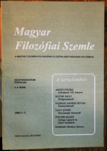 Magyar Filoz�fiai Szemle 2000/1-3