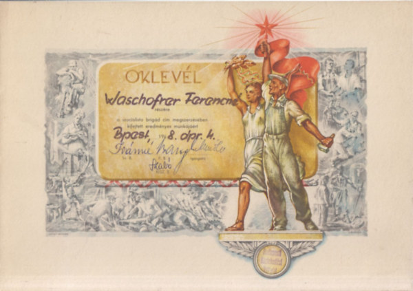 Budapesti K�zleked�si V�llalat szocialista brig�d oklev�l (szocre�l oklev�l)