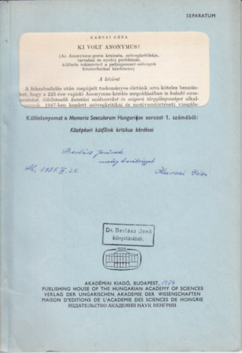 Klnlenyomat a Memoria Saecelorum Hungaricae sorozat 1. szmbl: Kzpkori ktfink krdsei