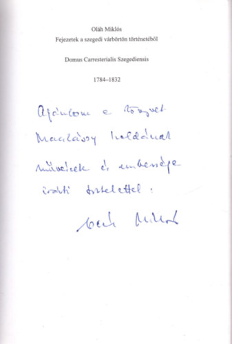 Oláh Miklós - Fejezetek a szegedi várbörtön történetéből 1784-1832