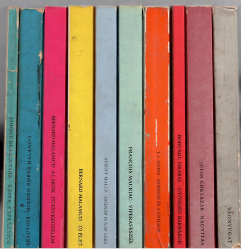 10 db az "Eurpa Zsebknyvek" sorozatbl: Beauvoir:Kpek,kprzatok+u.a:Minden ember haland+Malamud:A lakk.Isteni kegyelem+u.a.:j let+Maltz:Holnap is nap lesz+Mauriac:Viperafszek+Oates:Norman s a gyilkos+Vadnyugat +Cortazr:Nagyt