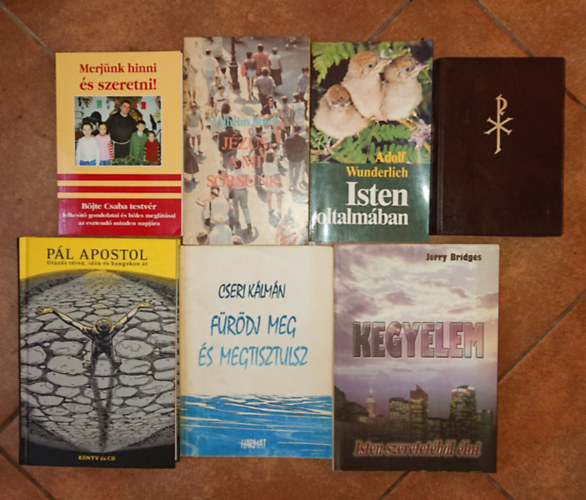 B�jte Csaba, Wilhelm Busch, Adolf Wunderlich, Jerry Bridges, Cseri K�lm�n - 6 db a kereszt�ny vall�ssal �sszef�gg� k�nyv + aj�nd�k �jsz�vets�g: Merj�nk hinni �s szeretni!, J�zus a mi sorsunk, Isten oltalm�ban, Kegyelem - Isten szeretet�b�l �lni, F�r�dj meg �s megtiisztulsz, P�l apostol (k�nyv + CD)+ �