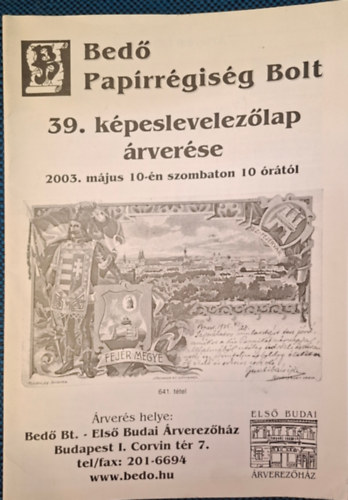 Bedő Papírrégiség Bolt 39. képeslevelezőlap árverése