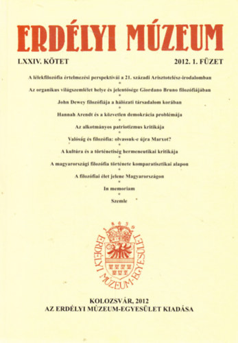 Erd�lyi M�zeum - LXXIV. k�tet - 2012.1 f�zet
