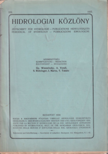 Hidrologiai k�zl�ny 1933. (XIII. �vfolyam)