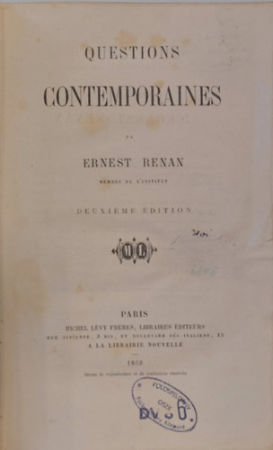 Ernest Renan - Questions contemporaines (  Kortrs krdsek francia nyelven)