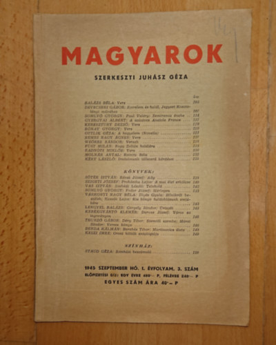 Juh�sz G�za (szerk.) - Magyarok - 1945 szeptember h� 1. (I. �vfolyam 3. sz�m)