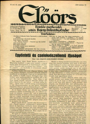 vitz Bajcsy-Zsilinszky Endre ( felels szerkeszt) - Elrs folyirat II. vf. 41. szm. 1929. oktber 12.
