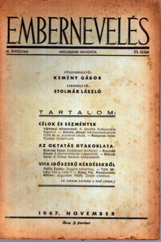 Kemny Gbor (fszerk.) - Embernevels 1947. november III. vfolyam 11. szm