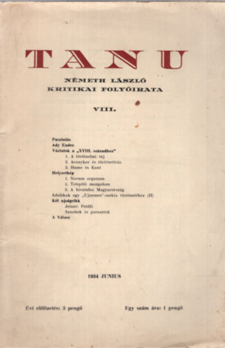 Németh László (szerk.) - Tanu - Németh László kritikai folyóirata VIII. 1934. junius