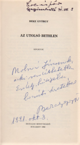 Beke Gy�rgy - Az utols� Bethlen (Dedik�lt)