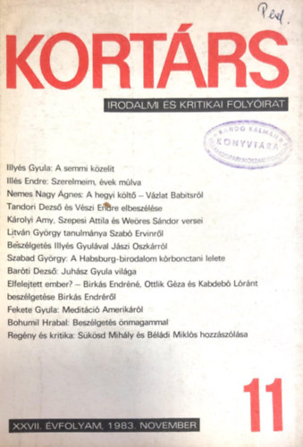 Kortárs 1983. november (Irodalmi és kritikai folyóirat - XVII. évfolyam 11. szám)