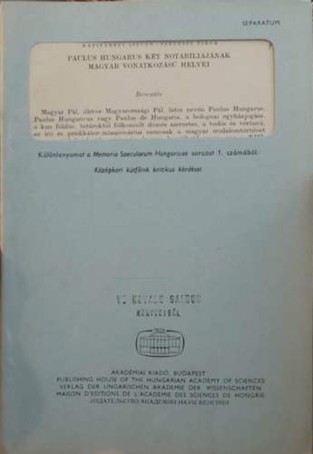 Kapitnffy Istvn, Szepessy Tibor - Paulus Hungarus kt notabilijak magyar vonatkozs helyei - Klnlenyomat