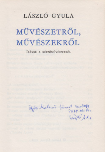 Lszl Gyula - Mvszetrl, mvszekrl