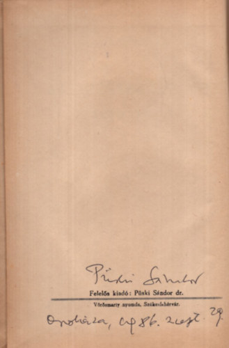 Darvas J�zsef - Egy parasztcsal�d t�rt�nete - A kiad� dedik�lta