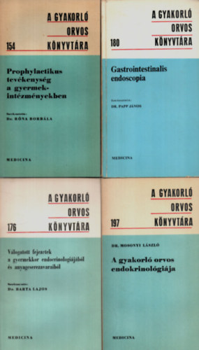 Dr. Papp Jnos, Dr. Barta Lajos (szerk.), Dr. Mosonyi Lszl, Dr. Rig Jnos, Dr. Ladnyi Jzsa, Dr. Rna Borbla - 6 db orvosi knyv egytt: Sebszeti diagnostica a krzeti orvos szmra, Gygylelmezs, A gyakorl orvos endokrinolgija, Gastrintestinalis endoscopia, vlogatott fejezetek a gyermekkor endocrinologijbl s anyagcserezavaraibl, P