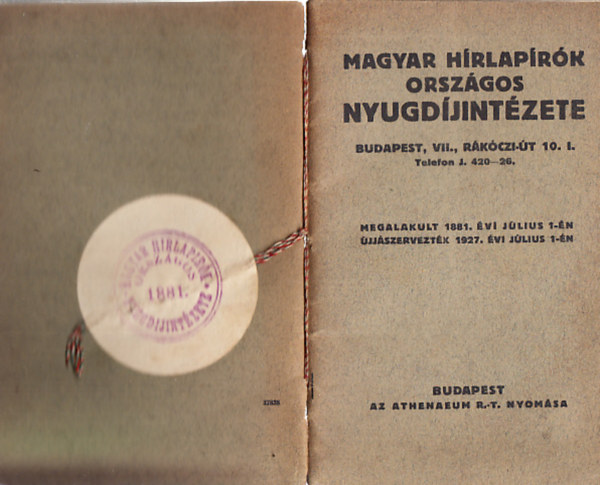 Magyar Hírlapírók Országos Nyugdíjintézete (+függelék)