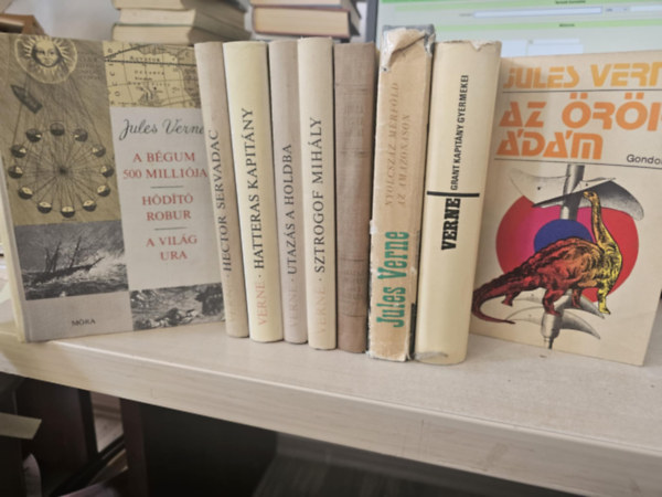 Verne Gyula, Verne Jules - 9db Verne kötet, KÖNYVMENTŐ AJÁNLAT: Három regény - A Bégum 500 milliója - Hódító Robur - A világ ura+ Hector Servadac+ Hatteras kapitány+ Utazás a holdba+ Sztrogof Mihály+ Cirkuszkocsival a sarkvidéken át+ Nyolcszáz mérföld az Am