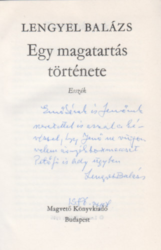 Lengyel Balzs - Egy magatarts trtnete (esszk)