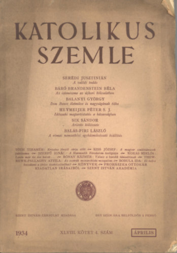 Katolikus szemle 1934. április (benne: Don Bosco életműve)